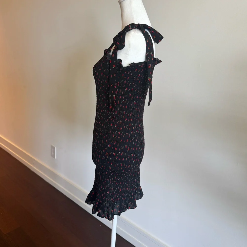 Free People Black & Red Sheath Mini Dress w Bow Tie Shoulder Straps - Size Small - Picture 6 of 14